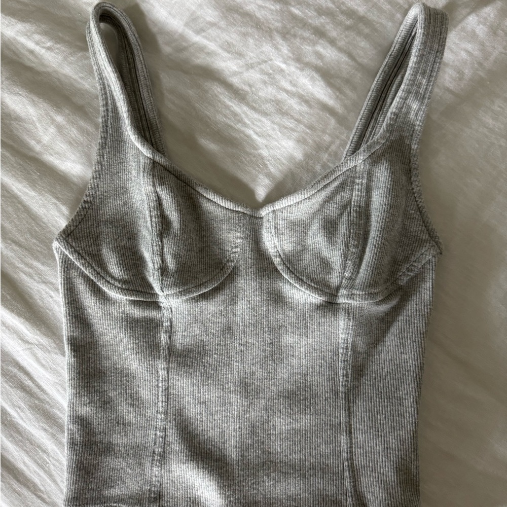 Gray Ribbed Tank Top